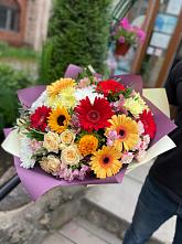 Букет цветов из:  Герберы, Ромашки, Хризантемы, Розы и Подсолнухи #REPLACE_PRED# Линда