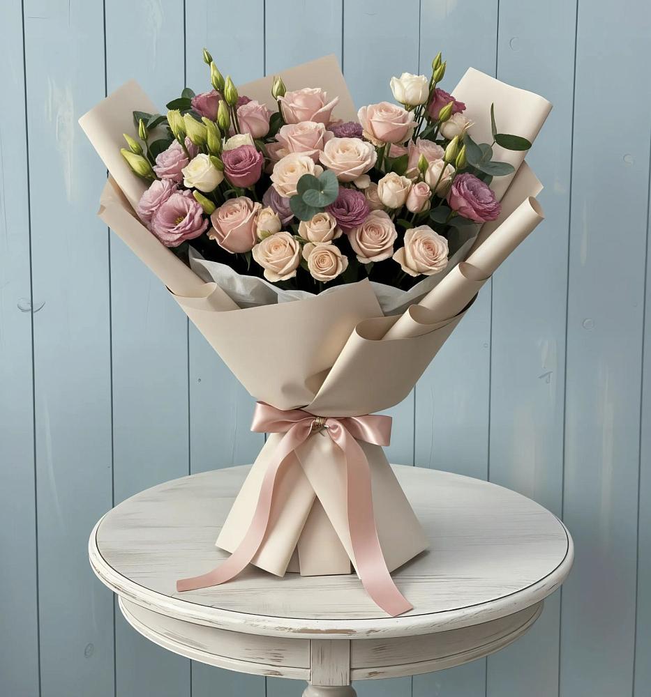 Букет цветов из: Розы и Лизиантусы в Линда