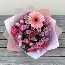 Букет цветов из:  Розы, Герберы и Хризантемы #REPLACE_PRED# Линда